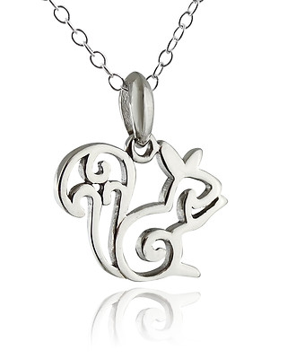 Squirrel Necklace - 925 Sterling Silver - Pendant Nuts Trees Woodland Squirrels
