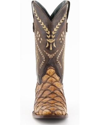 Pre-owned Ferrini Men's Bronco Pirarucu Print Western Boot - Broad Square Toe - 43393-61 In Brown