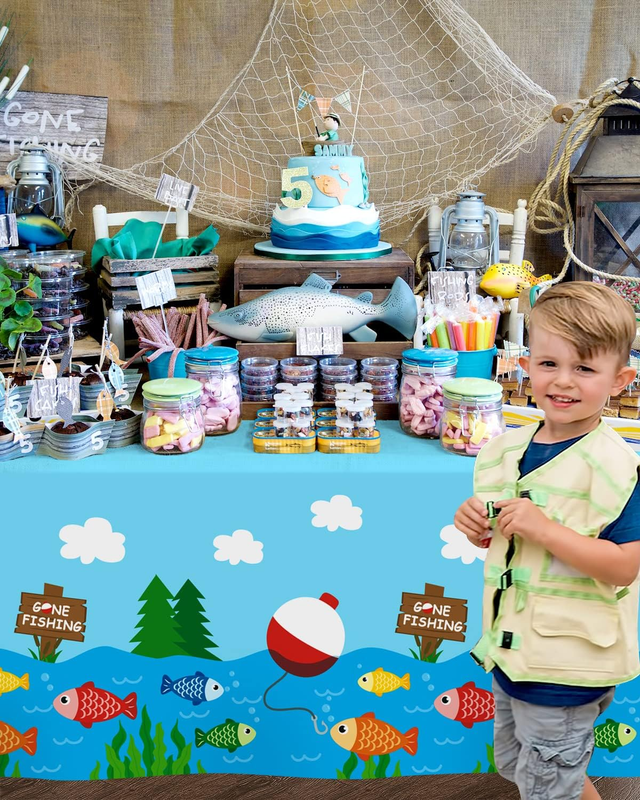 Gone Fishing Tablecloths Fishing Birthday Decorations Waterproof Table Cover ...