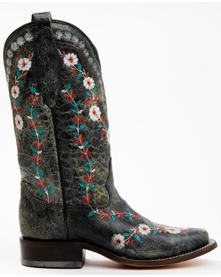 Pre-owned Corral Boots Corral Women's Floral Blacklight Western Boot - Square Toe - A4399