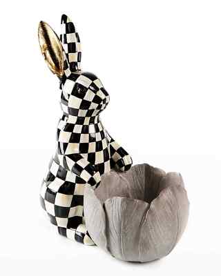 New Mackenzie Childs Courtly Check Bunny Flower Pot NIB