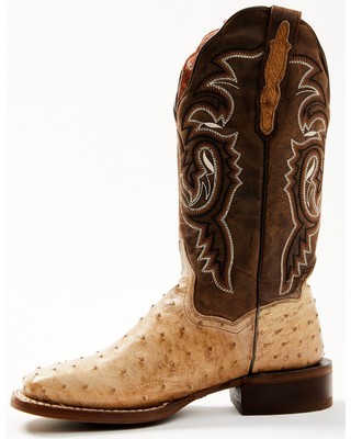 Pre-owned Dan Post Women's Exotic Full Quill Ostrich Western Boot - Broad Square Toe Sand In Beige
