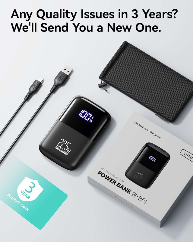 Power Bank, Smallest 22.5W 10000mAh Portable Charger, USB C in&Out Fast Charging