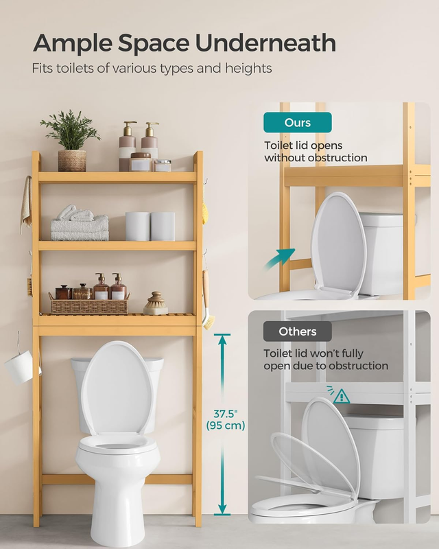 Over The Toilet Storage, 3-Tier Over Toilet Bathroom Organizer with Adjustable S