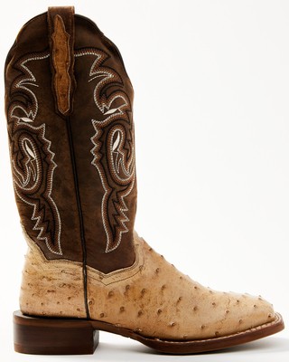 Pre-owned Dan Post Women's Exotic Full Quill Ostrich Western Boot - Broad Square Toe Sand In Beige
