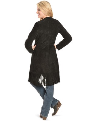 Pre-owned Scully Women's Boar Suede Fringed Maxi Coat - L19-81 In Black