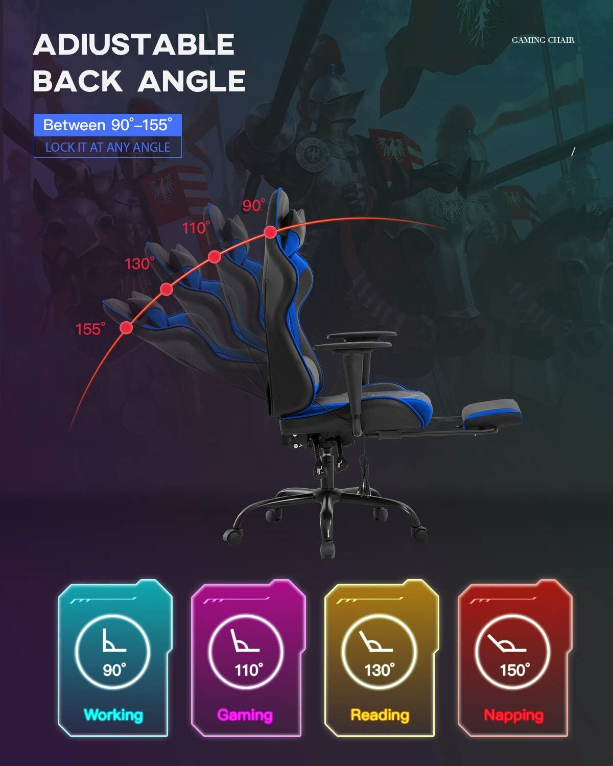 Ergonomic Desk Chai Massage PU Leather Recliner Computer Chair w/ Lumbar Support