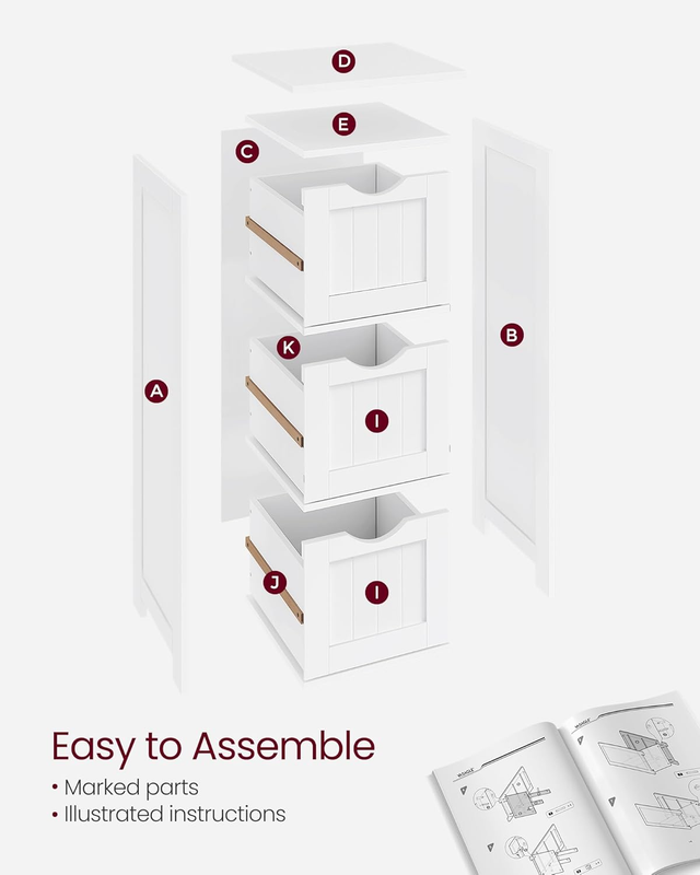 Bathroom Floor Cabinet, Free-Standing Storage Cabinet with 3 Drawers, 11.8 x 12.