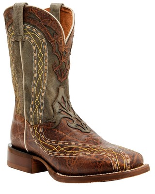 Pre-owned Dan Post Men's Inlay Embroidered Western Performance Boot - Broad Square Toe Tan In Brown