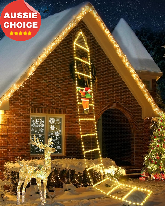 10Ft LED Climbing Santa Outdoor Christmas Lights 8 Modes Warm White Decor