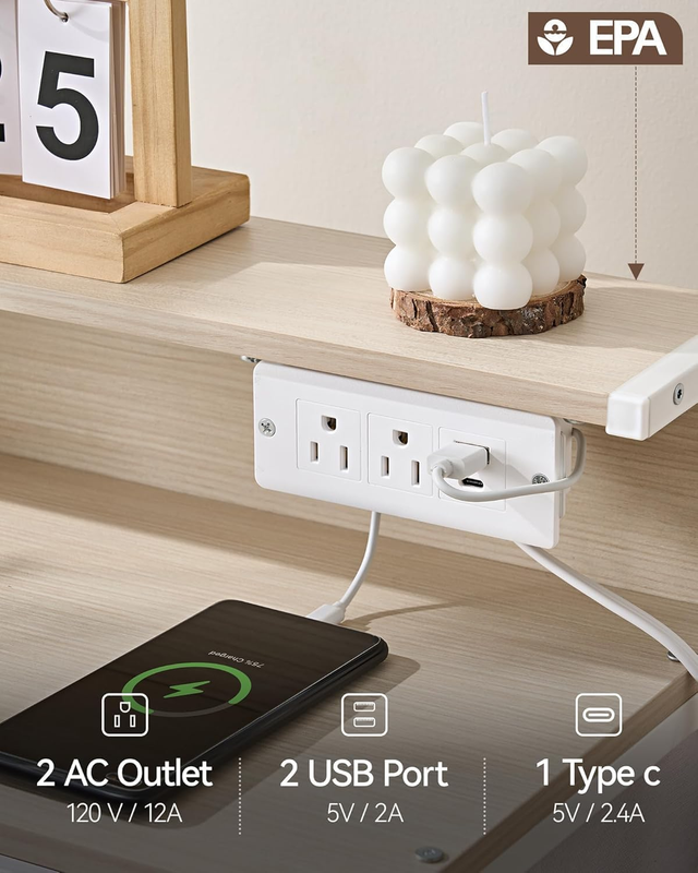 47.2" W White Dresser for Bedroom with Charging Station and LED Lights, 6 Drawer