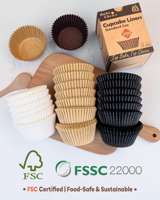 Non Stick 200pcs Standard Natural Cupcake Liner for Baking, Food Grade Muffin Li