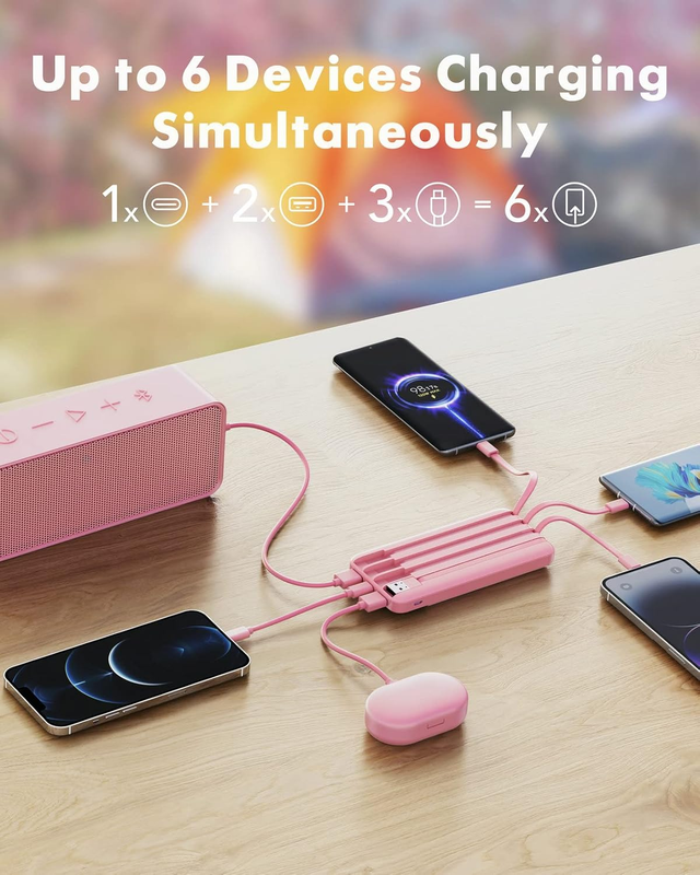Portable Charger with Built in Cables, Power Bank with Cords Wires, Slim 10000mA