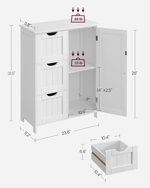 Bathroom Floor Storage Cabinet, Freestanding Bathroom Storage Unit with 3 Drawer