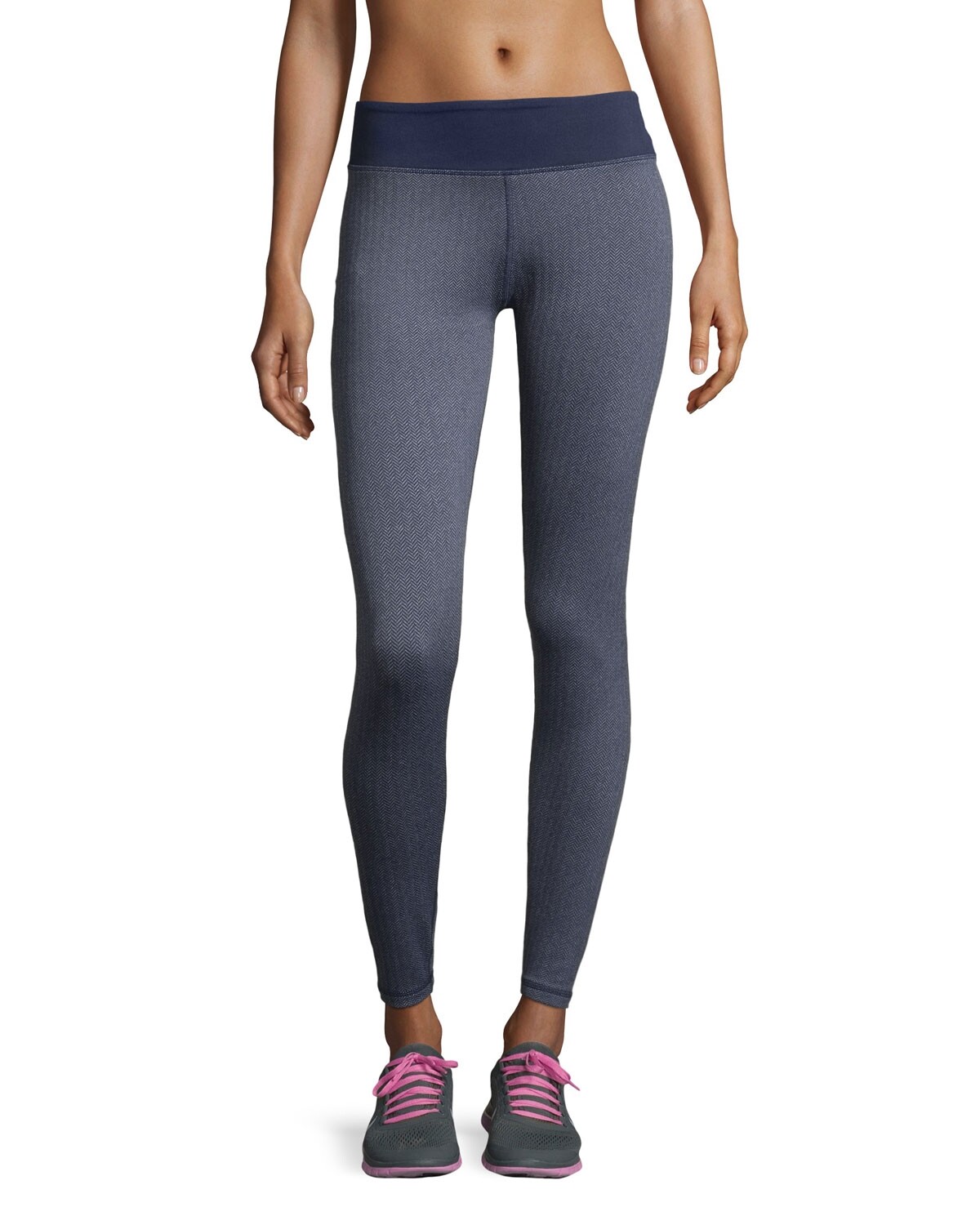 Marika Tek Herringbone Ponte Activewear Leggings, Black Iris Sz L 132002