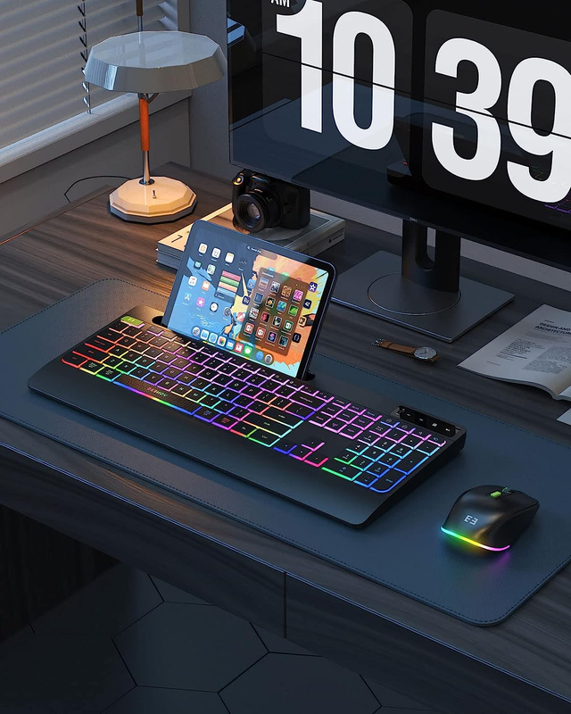 Wireless Keyboard and Mouse Backlit,  Ergonomic Keyboard Mouse with Wrist Rest,