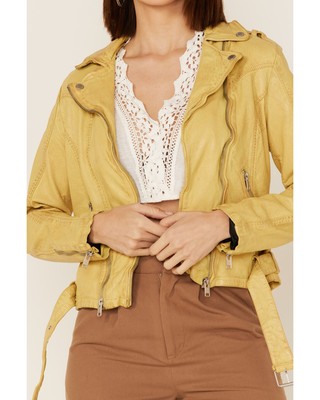 Pre-owned Mauritius Leather Women's Wild Moto Leather Jacket - Wild 2 Rf In Yellow