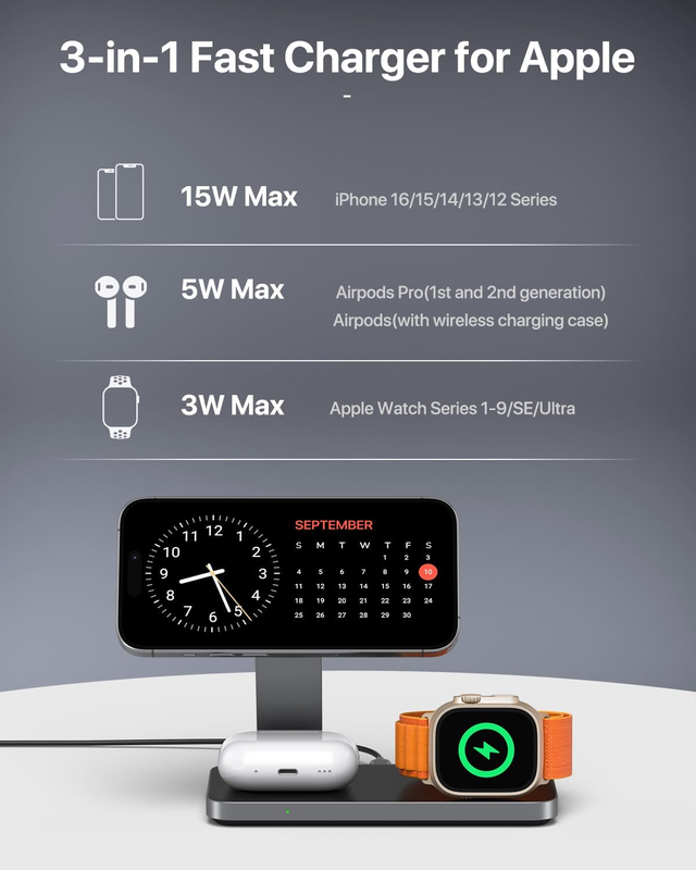 Foldable 3 in 1 Wireless Charging Station for Apple Compatible with Mag Safe Cha