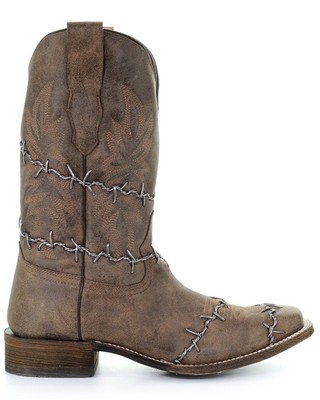 Pre-owned Corral Men's Barbed Wire Western Boot - Broad Square Toe - A3532 In Brown