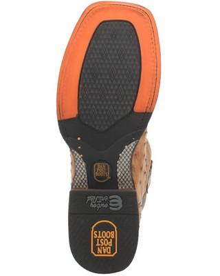 Pre-owned Dan Post Men's Kershaw Exotic Ostrich Skin Western Boot Broad Square Toe - In Brown