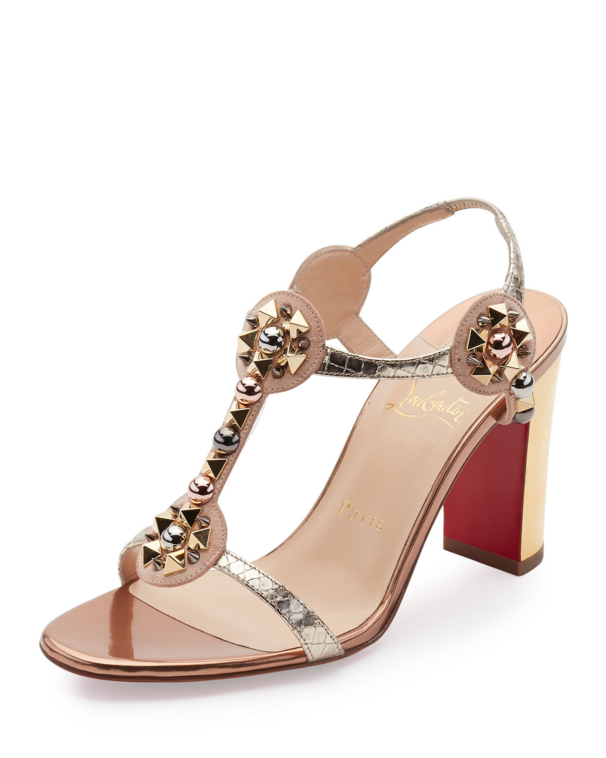 CHRISTIAN LOUBOUTIN KALEITOP Studded Metallic Sandals EU
