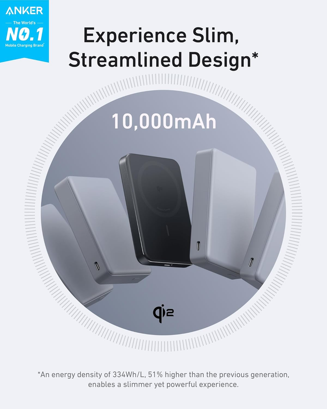 MagGo Power Bank, Ultra-Slim 10,000mAh Magnetic Battery Pack, Qi2 Certified 15W