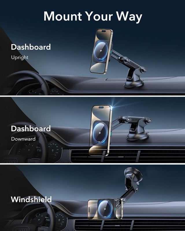 for Qi2 15W MagSafe Car Mount Charger, Dashboard/Windshield Qi2-Certified Magnet