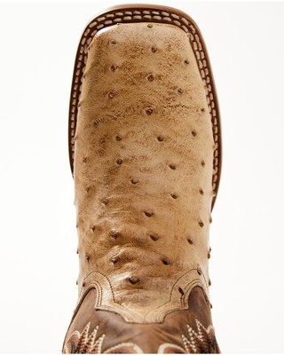Pre-owned Dan Post Women's Exotic Full Quill Ostrich Western Boot - Broad Square Toe Sand In Beige