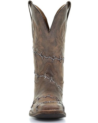 Pre-owned Corral Men's Barbed Wire Western Boot - Broad Square Toe - A3532 In Brown