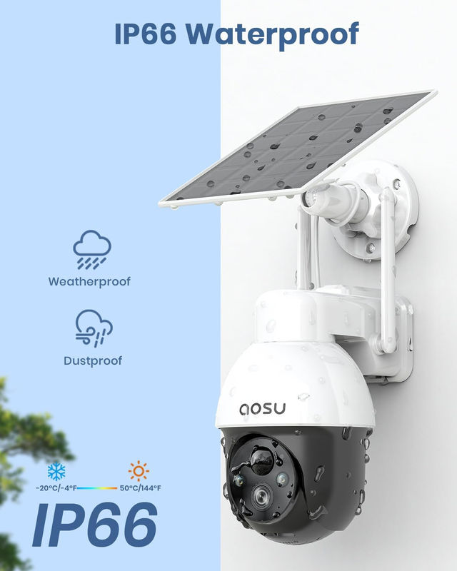 AOSU Solar Camera Security Outdoor - Security Cameras Wireless Outdoor with 360&deg;