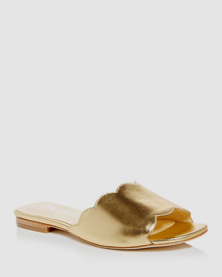 $240 Isa Tapia Women Gold Neva Scallop Slide Leather Sandals Shoe EU 37.5/US 7.5
