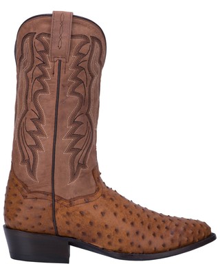 Pre-owned Dan Post Men's Tempe Full Quill Ostrich Western Boot - Medium Toe Saddle Tan 8 In Brown