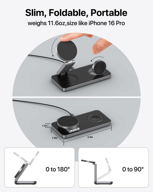 Foldable 3 in 1 Wireless Charging Station for Apple Compatible with Mag Safe Cha