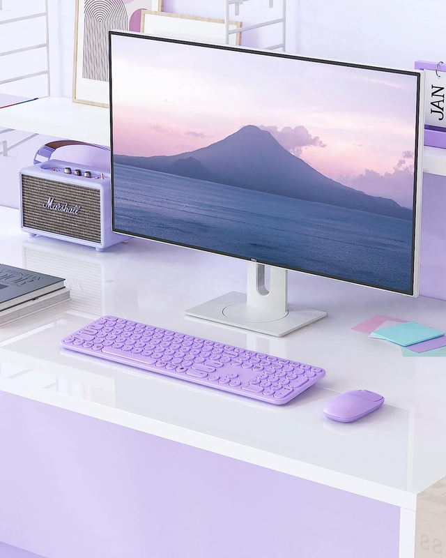 Purple Keyboard and Mouse Wireless, Cute Wireless Keyboard and Mouse with USB an