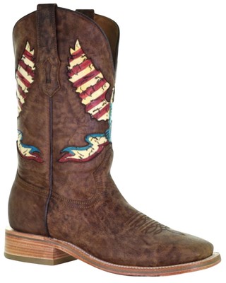 Pre-owned Corral Men's Eagle Inlay Embroidery Western Boot - Broad Square Toe - A4106 In Brown