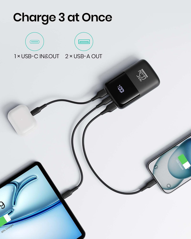 Power Bank, Smallest 22.5W 10000mAh Portable Charger, USB C in&Out Fast Charging