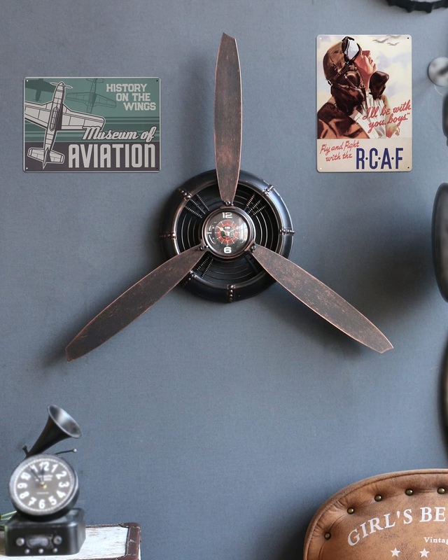 AOROTOE Metal Wall Decor Art antique Airplane Propeller Aviation Wall Clock For