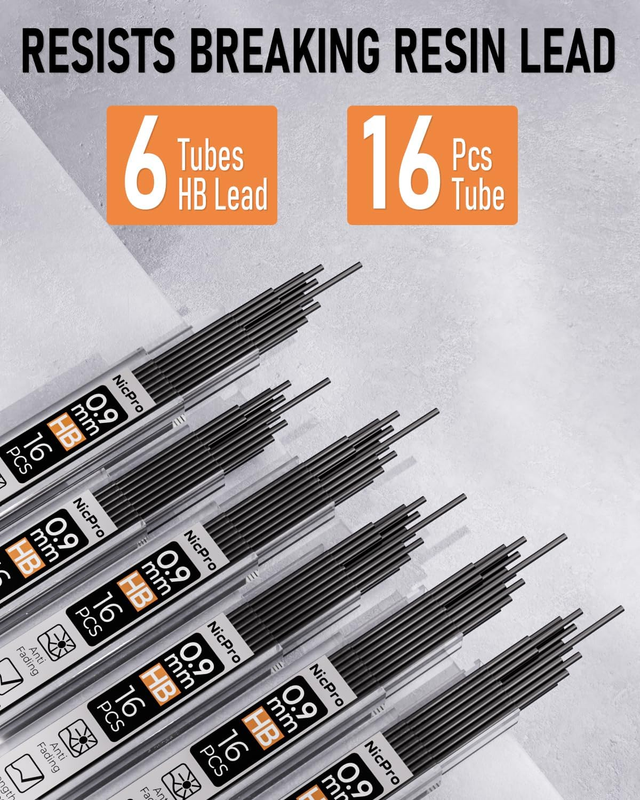 0.9 Mm Mechanical Pencil Set with Case, 3PCS Metal Mechanical Pencils with 6 Tub