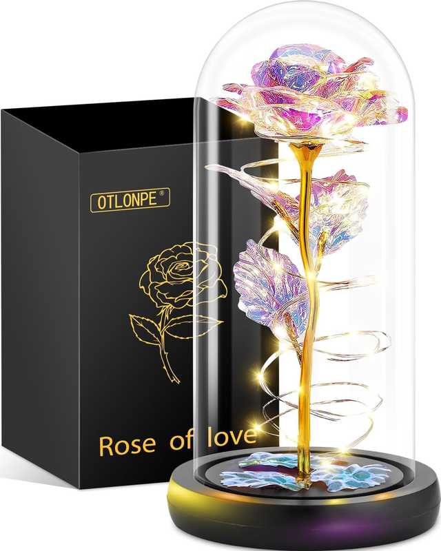 Glass Rose Flower, Womens Gift for Christmas Valentines Day Mothers Day Teacher