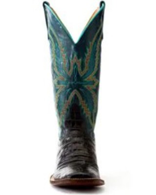 Pre-owned Macie Bean Women's Bite In Shining Armor Caiman Print Leather Western Boot Broad In Blue