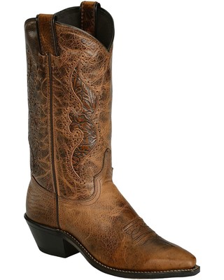 Pre-owned Abilene Women's Hand Tooled Inlay Western Boot - Snip Toe - 9141 In Brown
