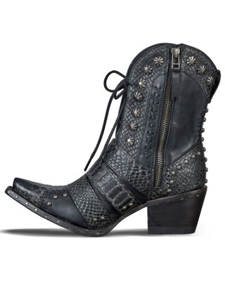 Pre-owned Lane Women's Showdown Rattle Western Booties - Snip Toe Black 9 M