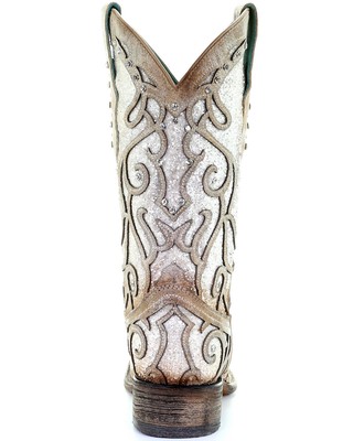 Pre-owned Corral Boots Corral Women's White Glitter Inlay Western Boot - Square Toe - C3482