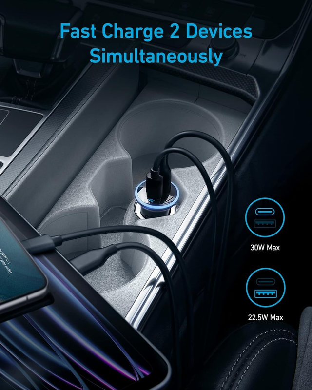323 USB-C Car Charger Adapter, 52.5W Cigarette Lighter Charger with 30W PowerIQ
