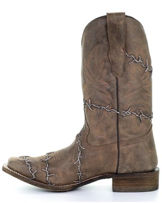 Pre-owned Corral Men's Barbed Wire Western Boot - Broad Square Toe - A3532 In Brown