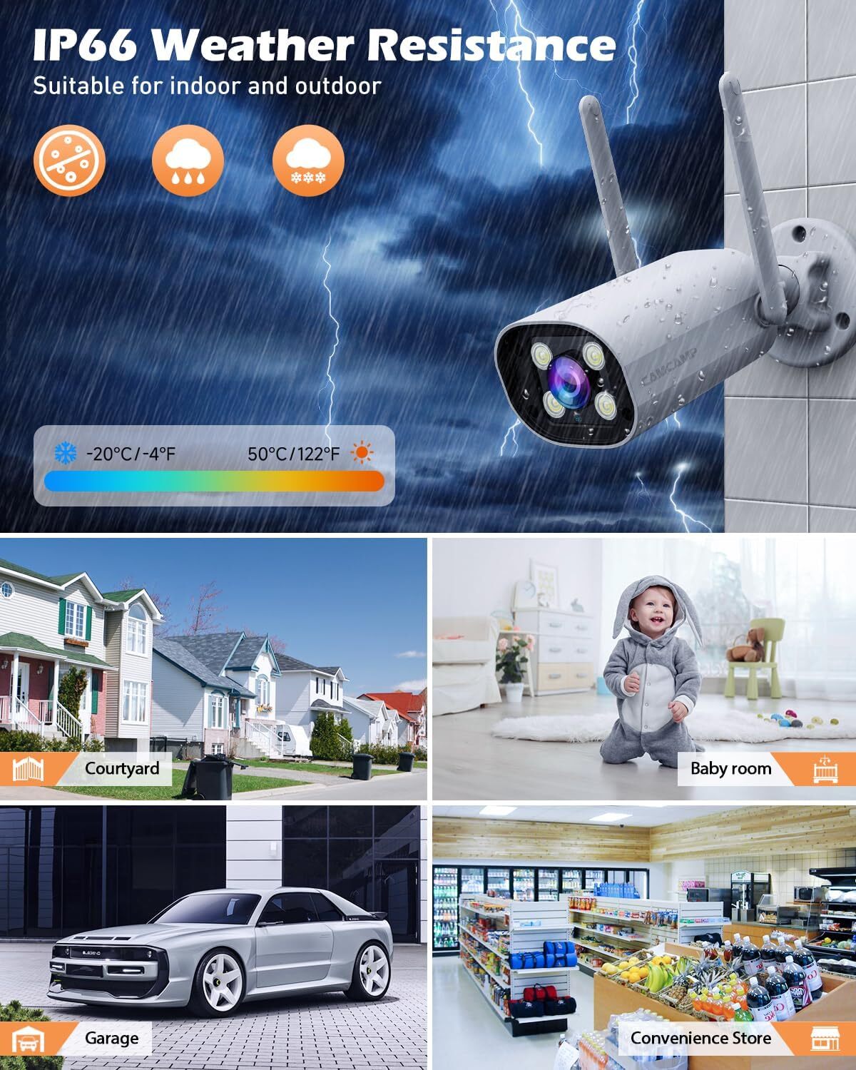 Wireless Security Camera System 4CH NVR with 7" Touchscreen Monitor 2 Way Audio