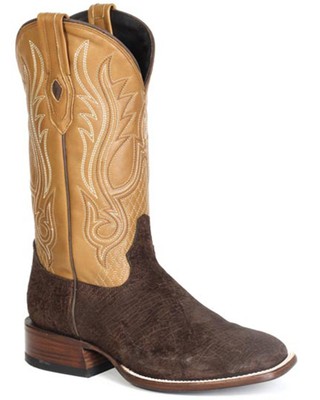 Pre-owned Stetson Men's Exotic Hippopotamus Western Boot - Broad Square Boot Brown 8.5 D