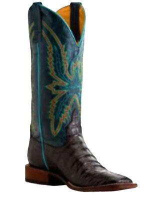 Pre-owned Macie Bean Women's Bite In Shining Armor Caiman Print Leather Western Boot Broad In Blue