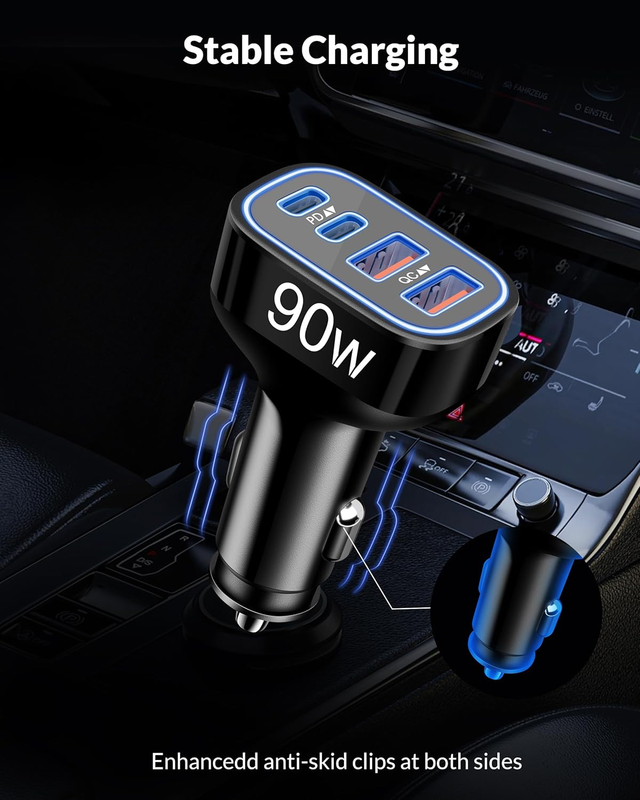 USB C Car Charger, 4-Port 90W Super Fast Car Phone Charger Accessories Dual 45W