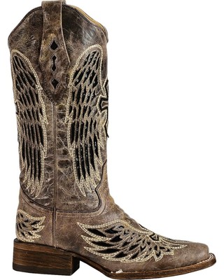 Pre-owned Corral Boots Corral Women's Sequin Wing And Cross Inlay Western Boot - Square Toe - A1197 In Black
